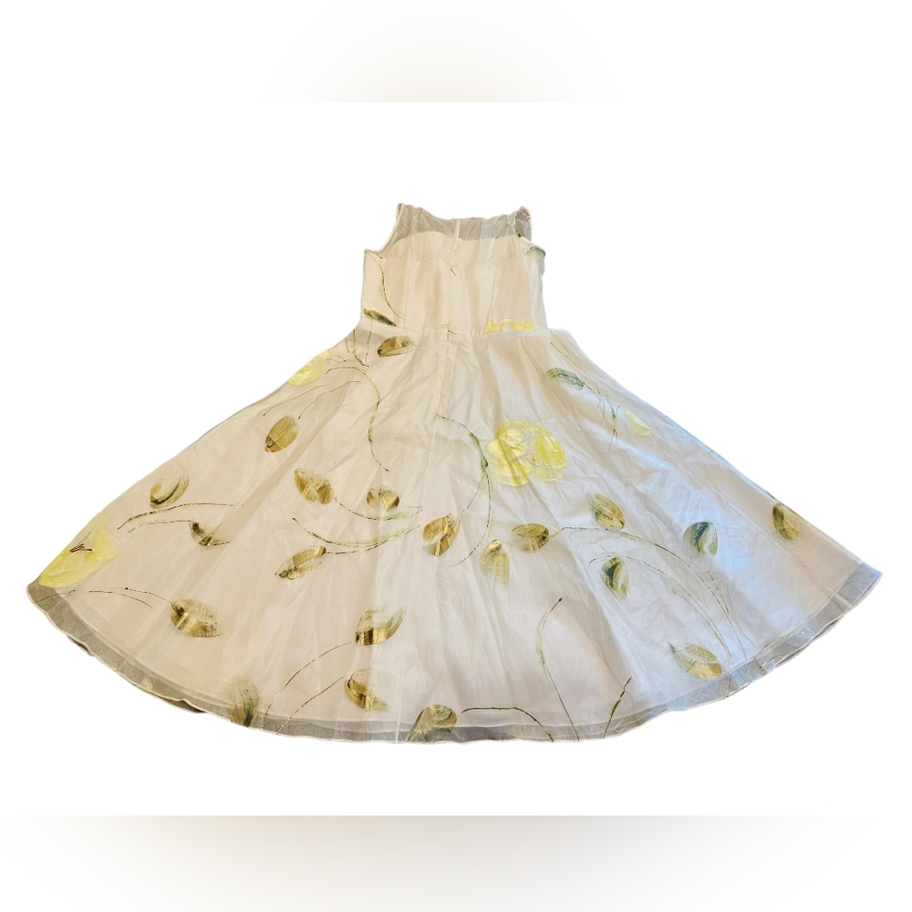 Barneys New York Vintage Silk Dress FLAWED Rare Hand-painted Floral Sz 8